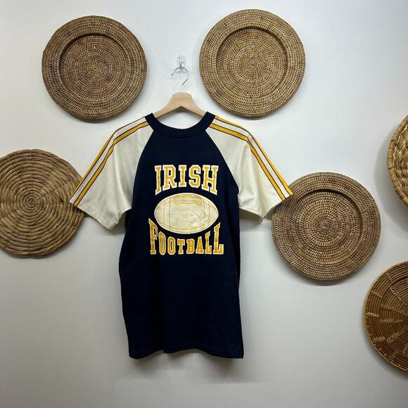 True Vintage 80s Velva Sheen Notre Dame Football Blue Tee T-Shirt Large - Picture 2 of 7